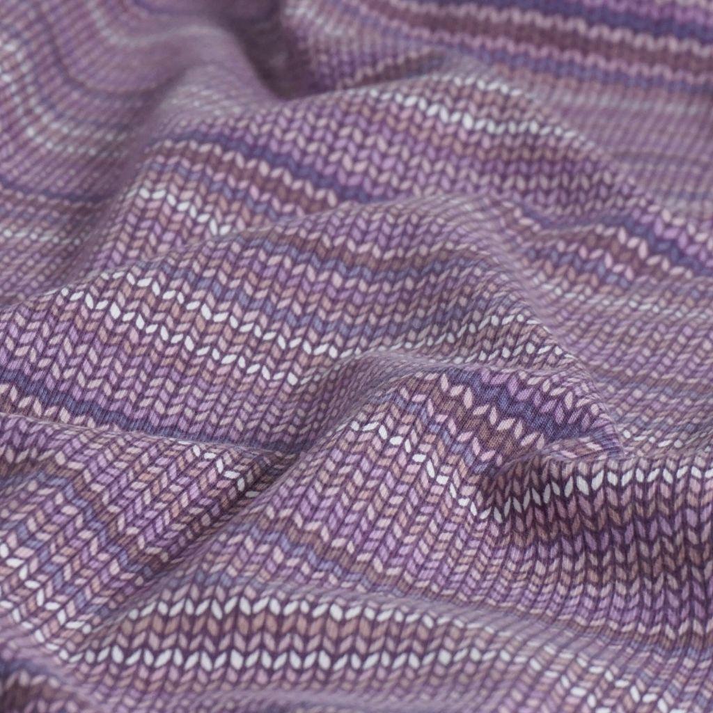 REST Baumwolljersey Digitaldruck Strickmuster flieder Lila